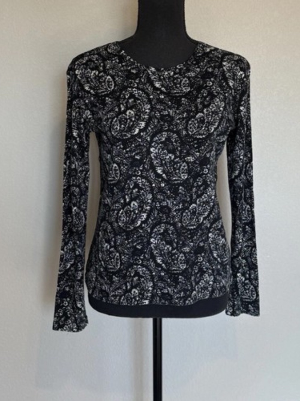 Lauren Ralph Lauren Womens Small Black White Paisley Cotton Sweater
